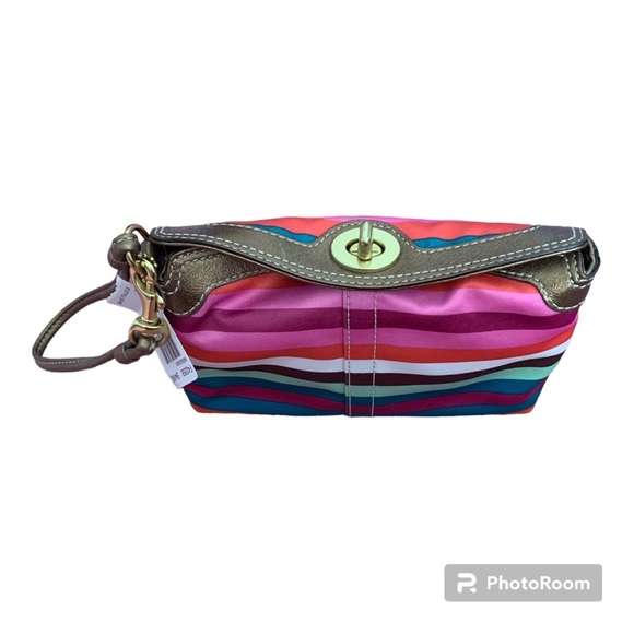 Coach large silk multi color stripe wristlet - Picture 3 of 5